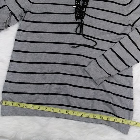 CALVIN KLEIN WOMENS BLACK AND GRAY LACE UP SWEATER - Picture 3 of 9